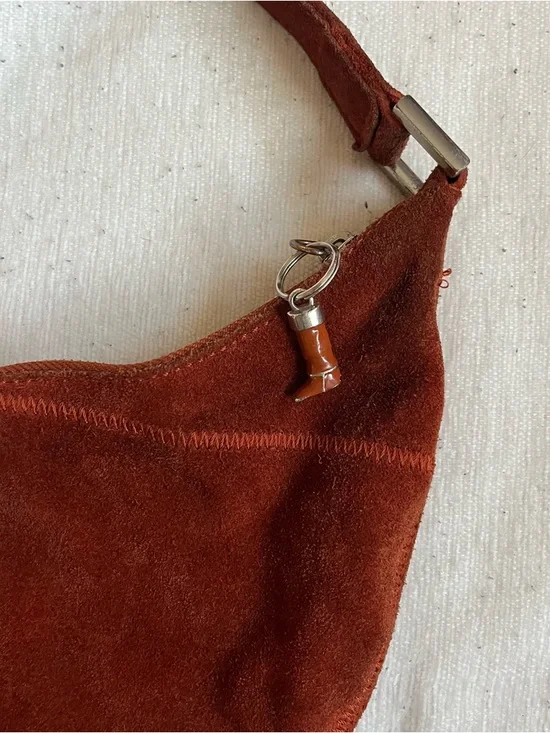 Vintage 90s Banana Republic Suede Brown Burnt Orange Hobo Shoulder Bag - Picture 2 of 5
